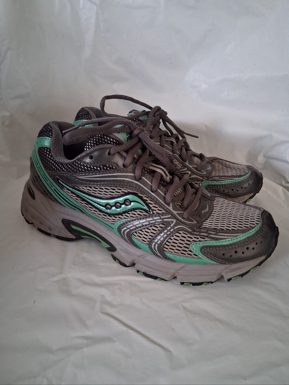 Saucony Grid Ridge Women's Gray & Teal Athletic Running Shoes Sz 8.5 Preowned